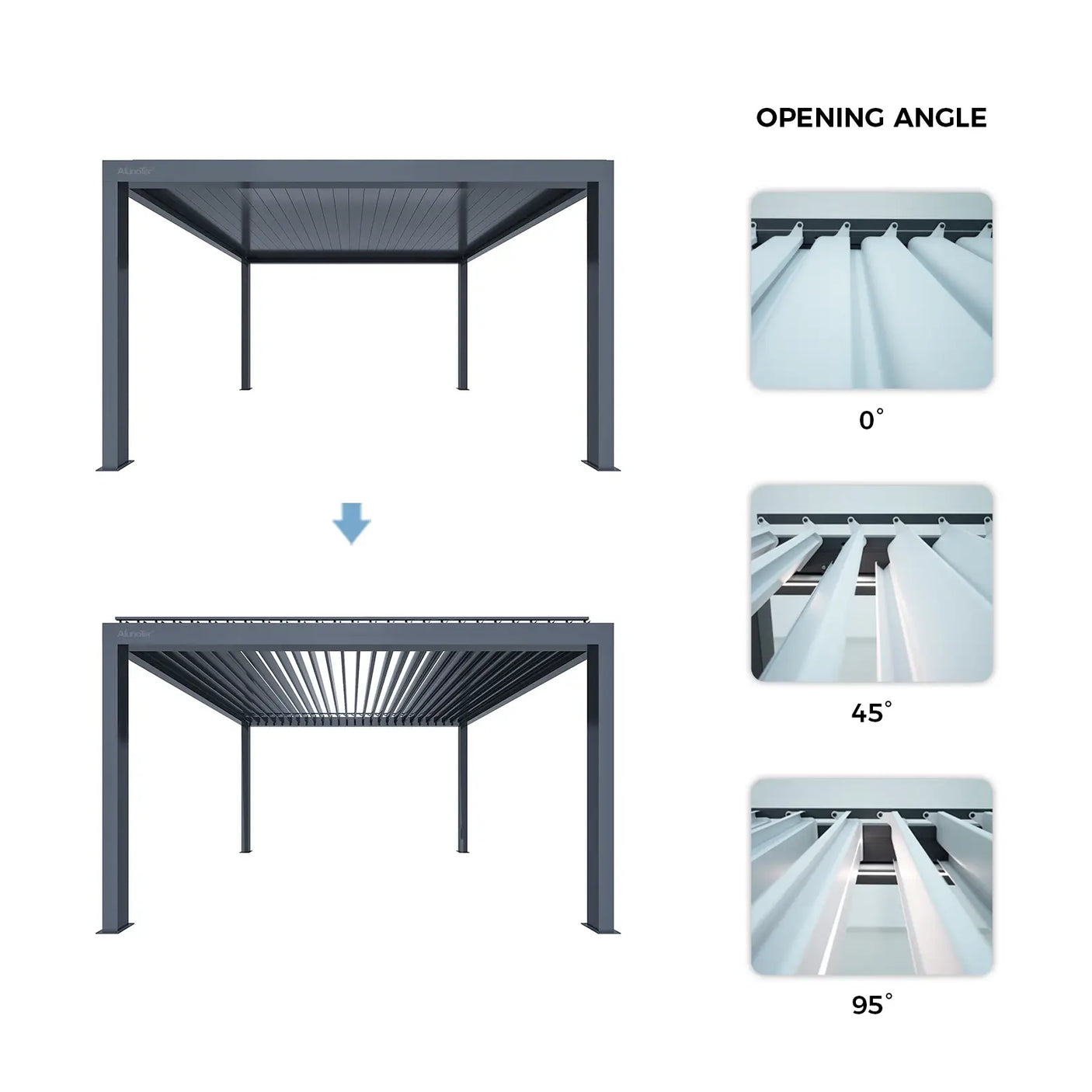 pergo-m6 louvered roof opening angle