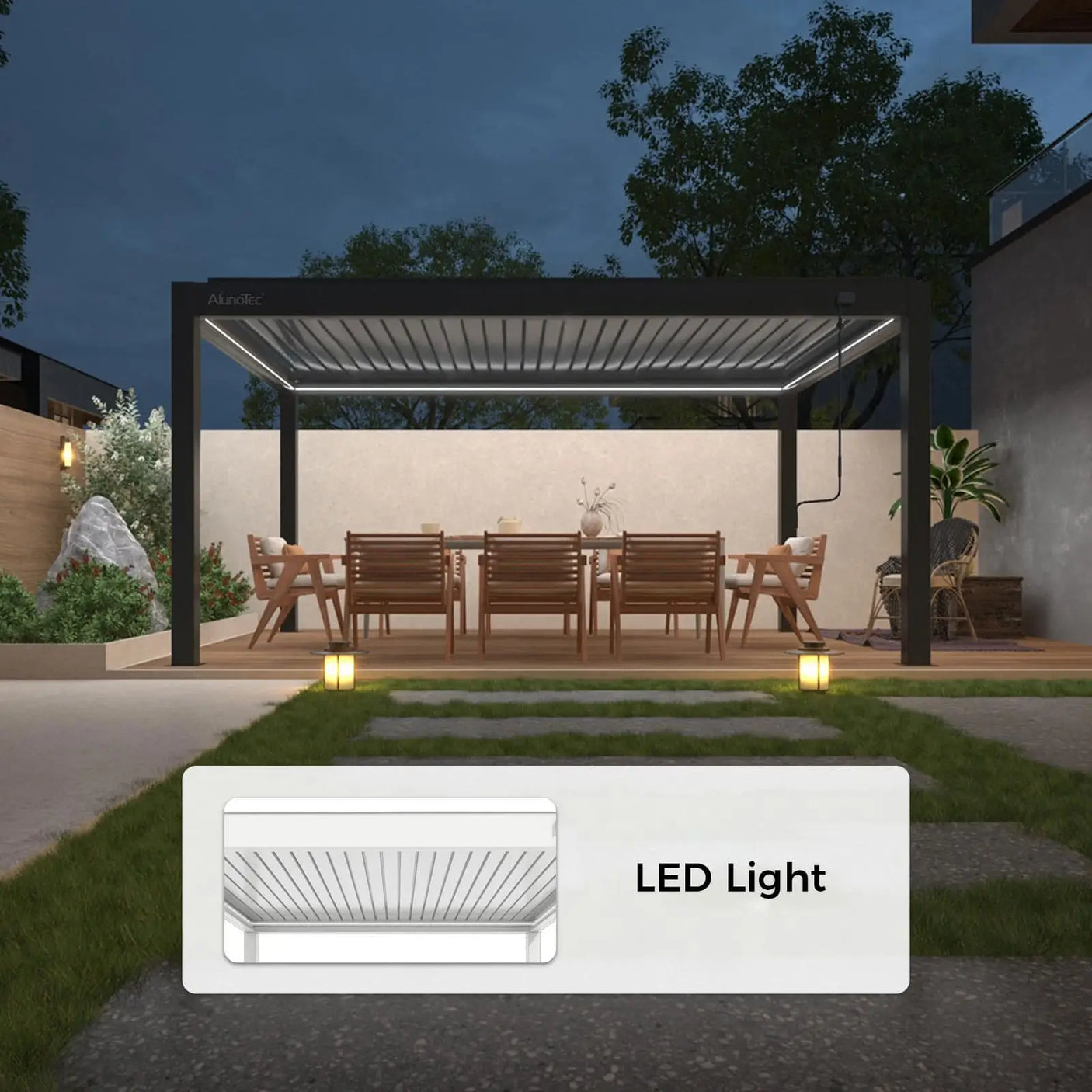 alunotec pergola with led light